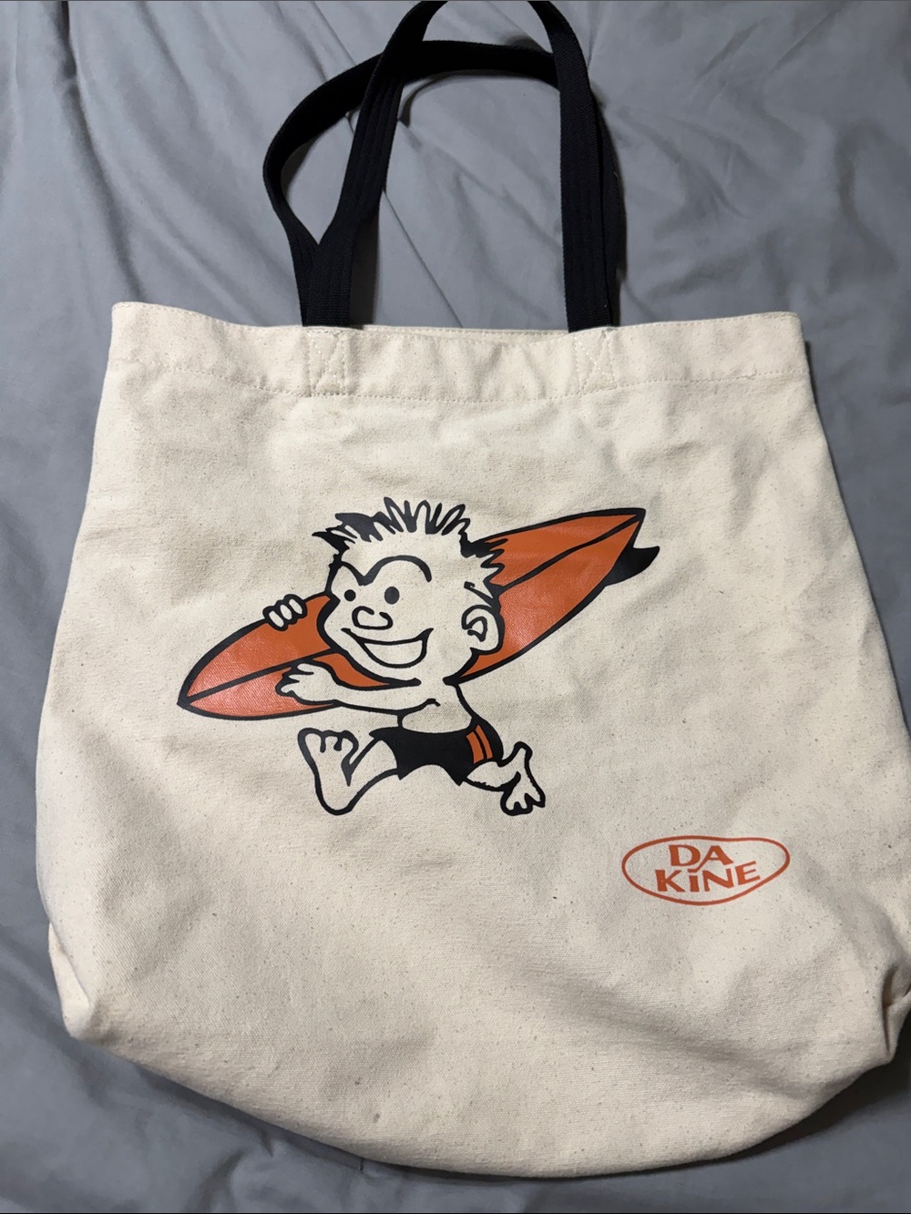 Dakine Cream Canvas Tote with Orange Surfboard Graphic
